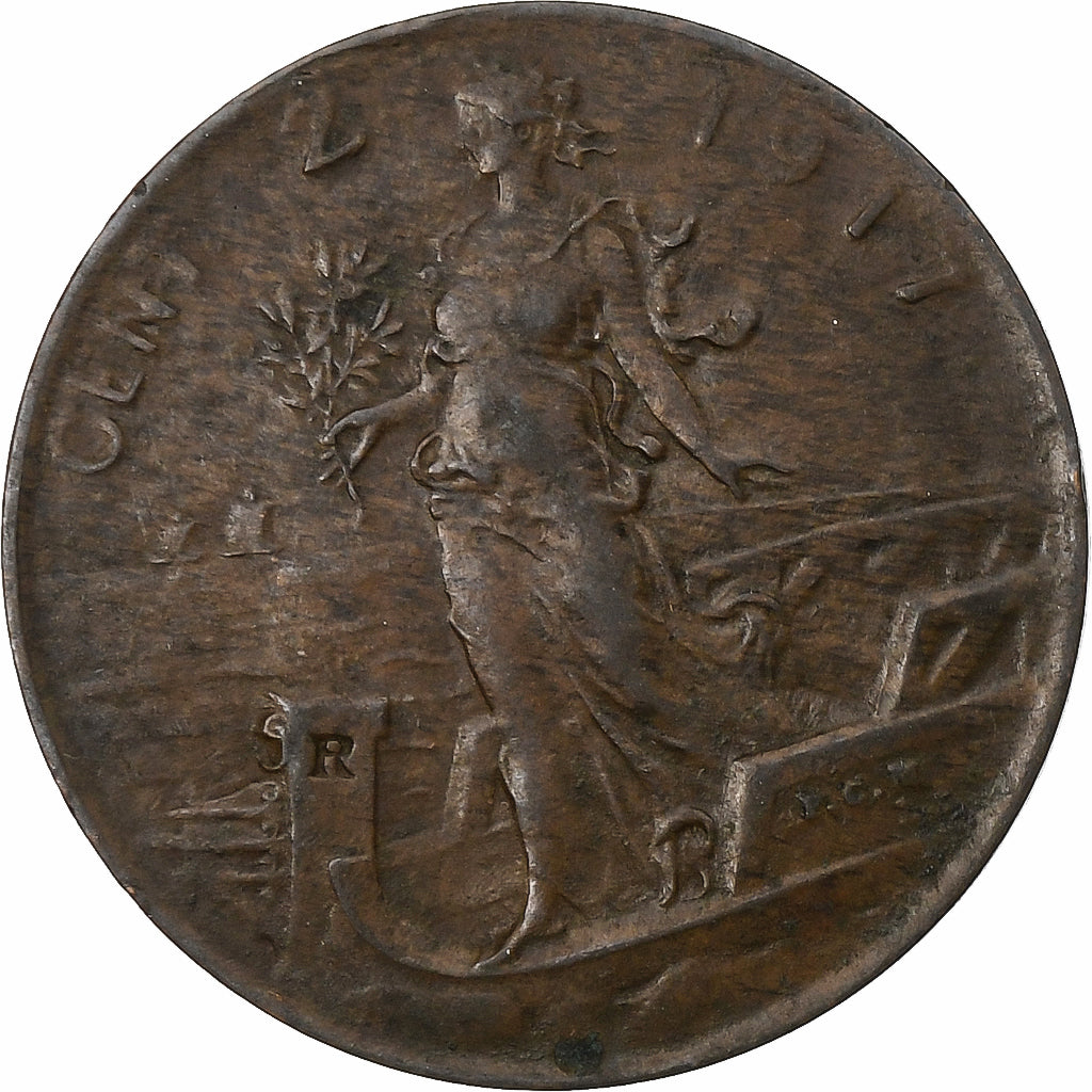 Italia, Vittorio Emanuele III, 2 Centesimi, 1917, Rome, Bronce, MBC, KM:41