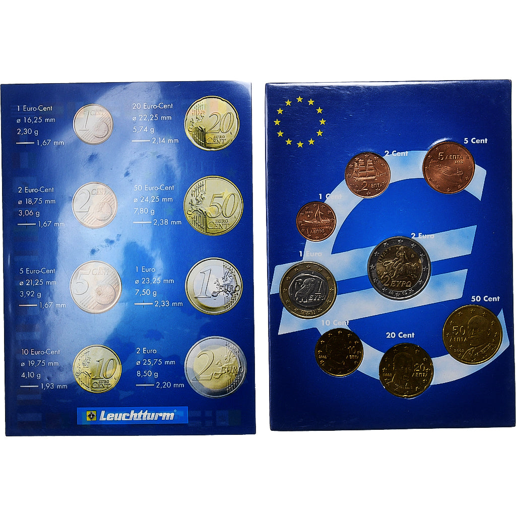 Griechenland, Set 1 ct. - 2 Euro, 2002, Athens, STGL