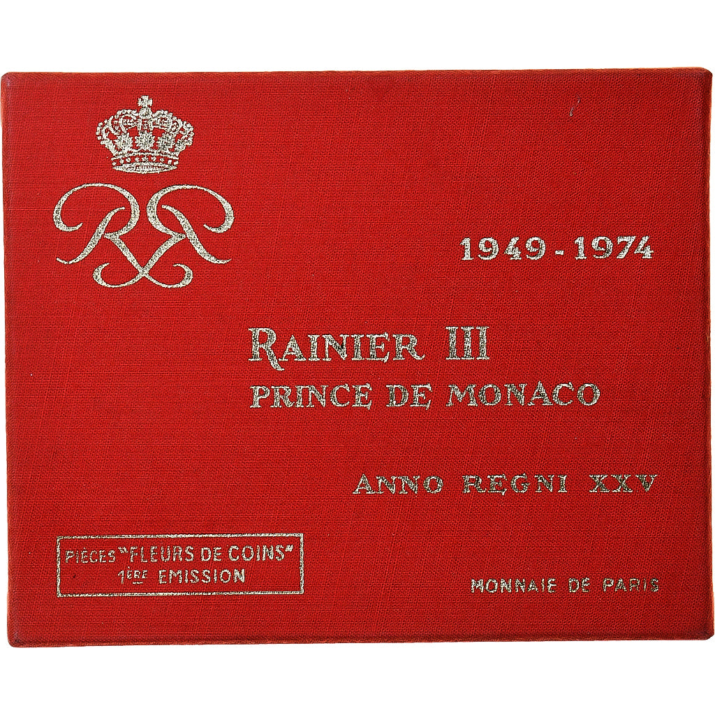 Monaco, Rainier III, Coffret 10 c. à 50 frs., 25 années de règne, 1974, MDP