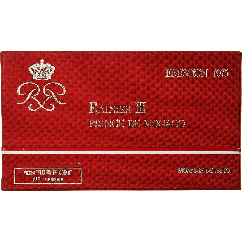 Mónaco, Rainier III, Coffret 10 c. à 50 frs., 1975, MDP, FDC, Sin
