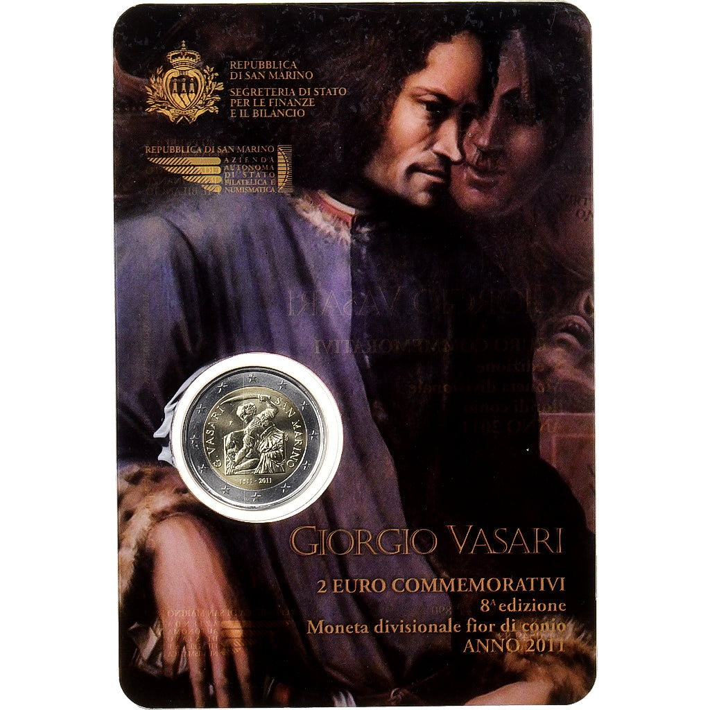 San Marino, 2 Euro, Giorgo Vasari, Coin card, 2011, Rome, Bi-metallico, FDC