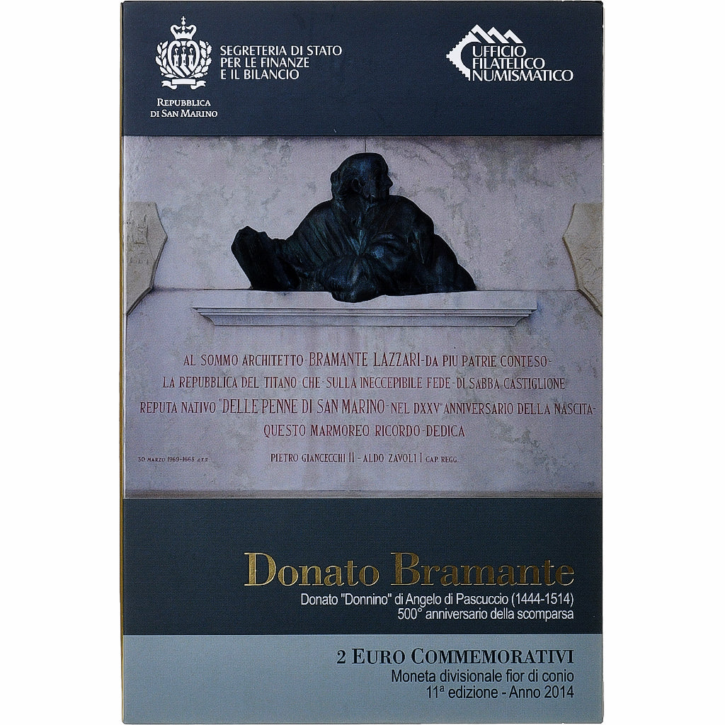 Saint Marin , 2 Euro, Donato Bramante, Coin card, 2014, Rome, Bimétallique, FDC