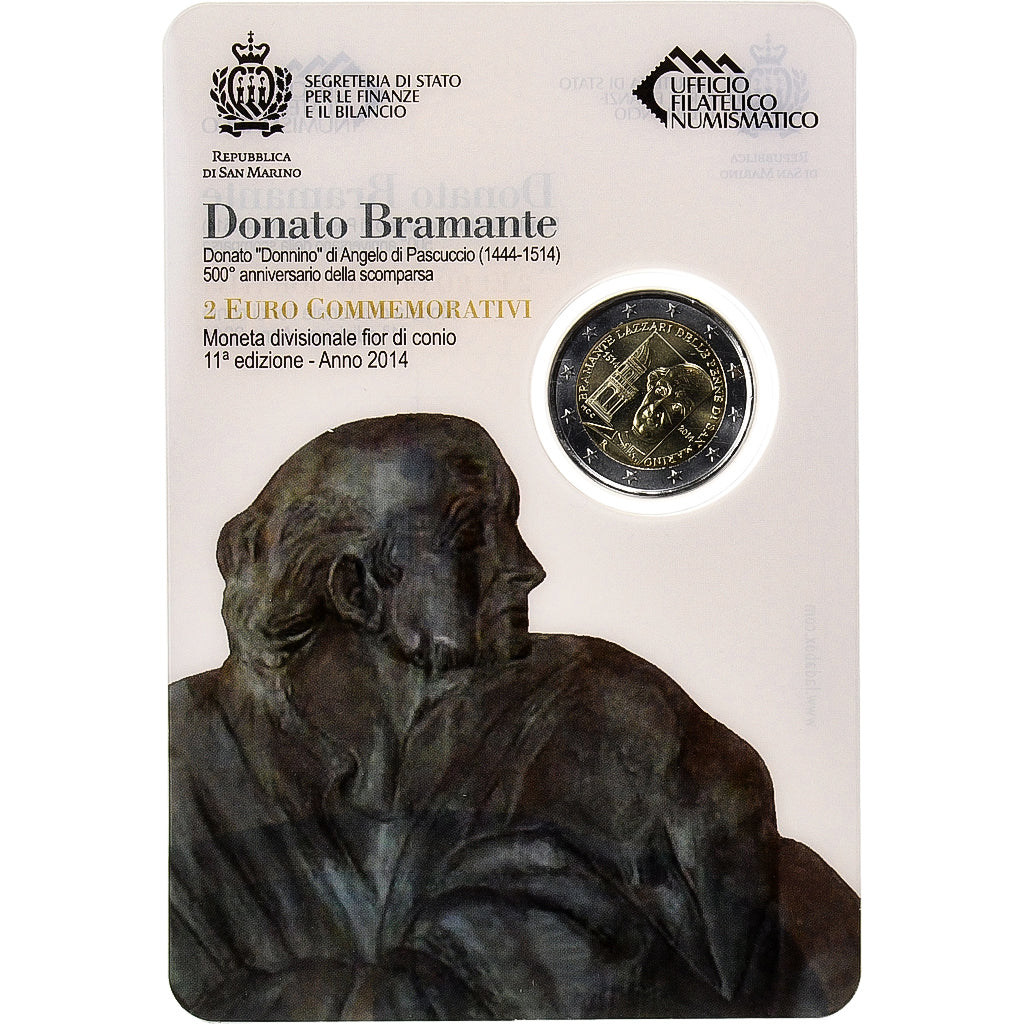 Saint Marin , 2 Euro, Donato Bramante, Coin card, 2014, Rome, Bimétallique, FDC