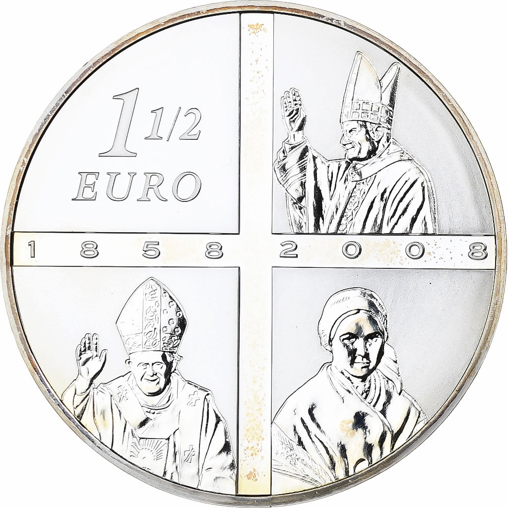 France, 1-1/2 Euro, Lourdes, Proof, 2008, MDP, Silver, MS(65-70)