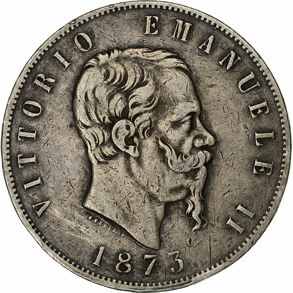 Italy, Vittorio Emanuele II, 5 Lire, 1873, Milan, Silver, VF(30-35)