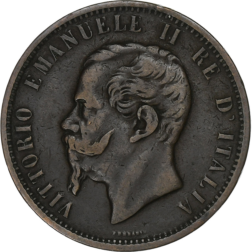 Włochy, Vittorio Emanuele II, 10 Centesimi, 1866, Milan, Brązowy, VF(30-35)