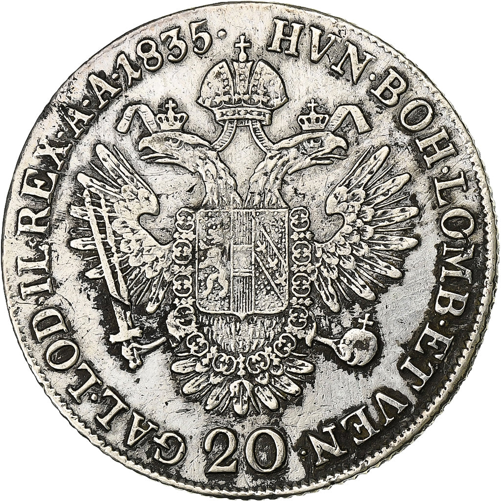 Austria, Franz I, 20 Kreuzer, 1835, Prague, Srebro, VF(30-35)