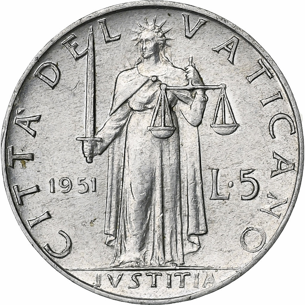 Vaticano, Pius XII, 5 Lire, 1951, Rome, Alumínio, MS(60-62)