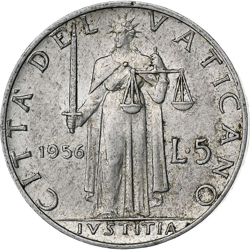 Vatican, Pius XII, 5 Lire, 1956, Rome, Aluminum, AU(55-58)
