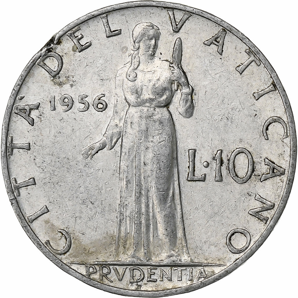 Vatican, Pius XII, 10 Lire, 1956, Rome, Aluminum, AU(55-58)