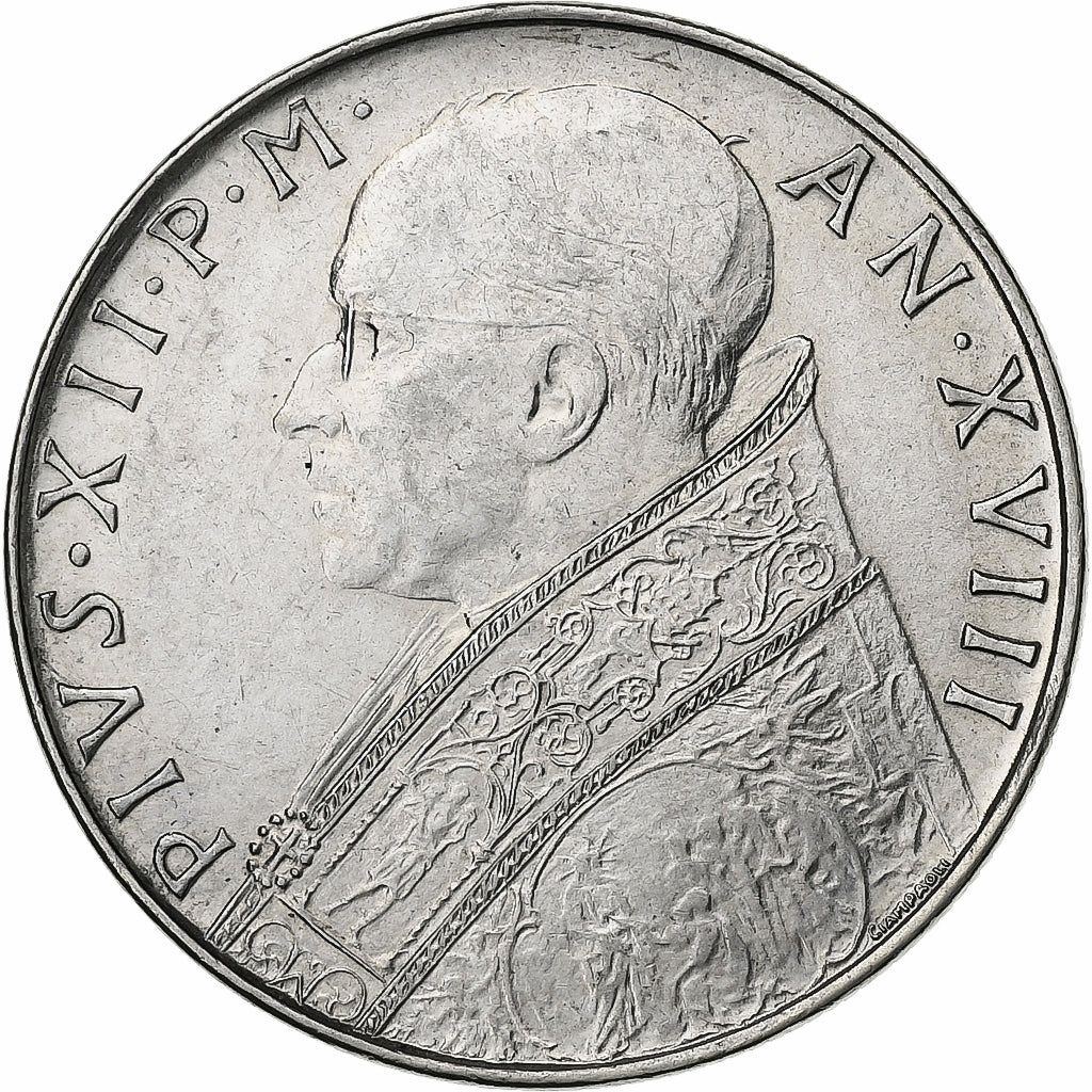 Vaticano, Pius XII, 100 Lire, 1956, Rome, Aço Inoxidável, MS(60-62)