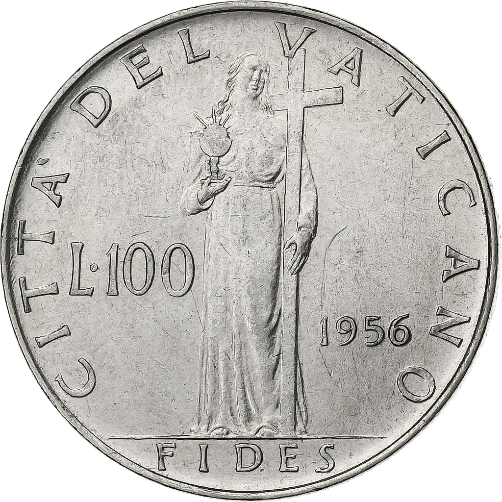 Vaticano, Pius XII, 100 Lire, 1956, Rome, Aço Inoxidável, MS(60-62)