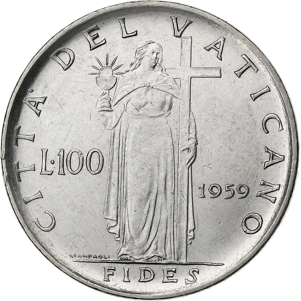 Vaticano, John XXIII, 100 Lire, 1959, Rome, Acciaio inossidabile, SPL