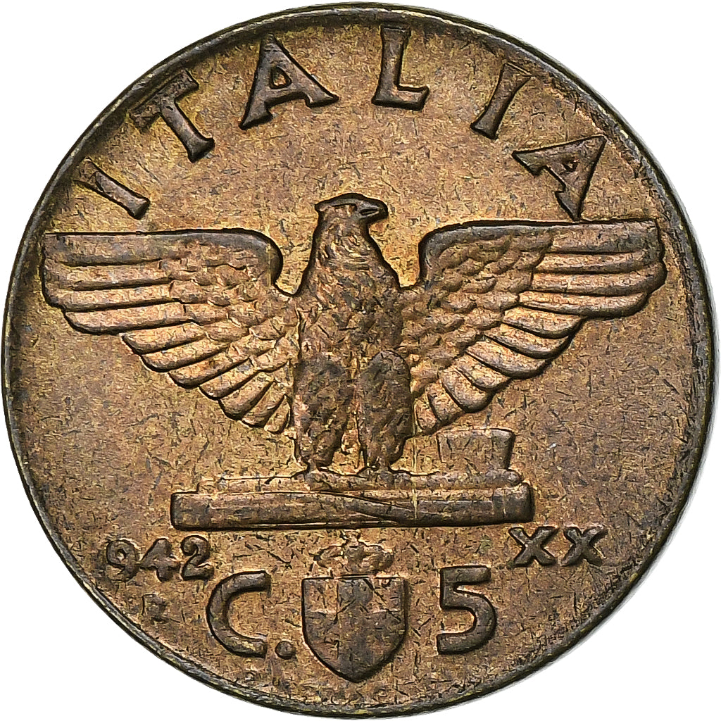 Italia, Vittorio Emanuele III, 5 Centesimi, 1942, Rome, Aluminio - bronce, EBC