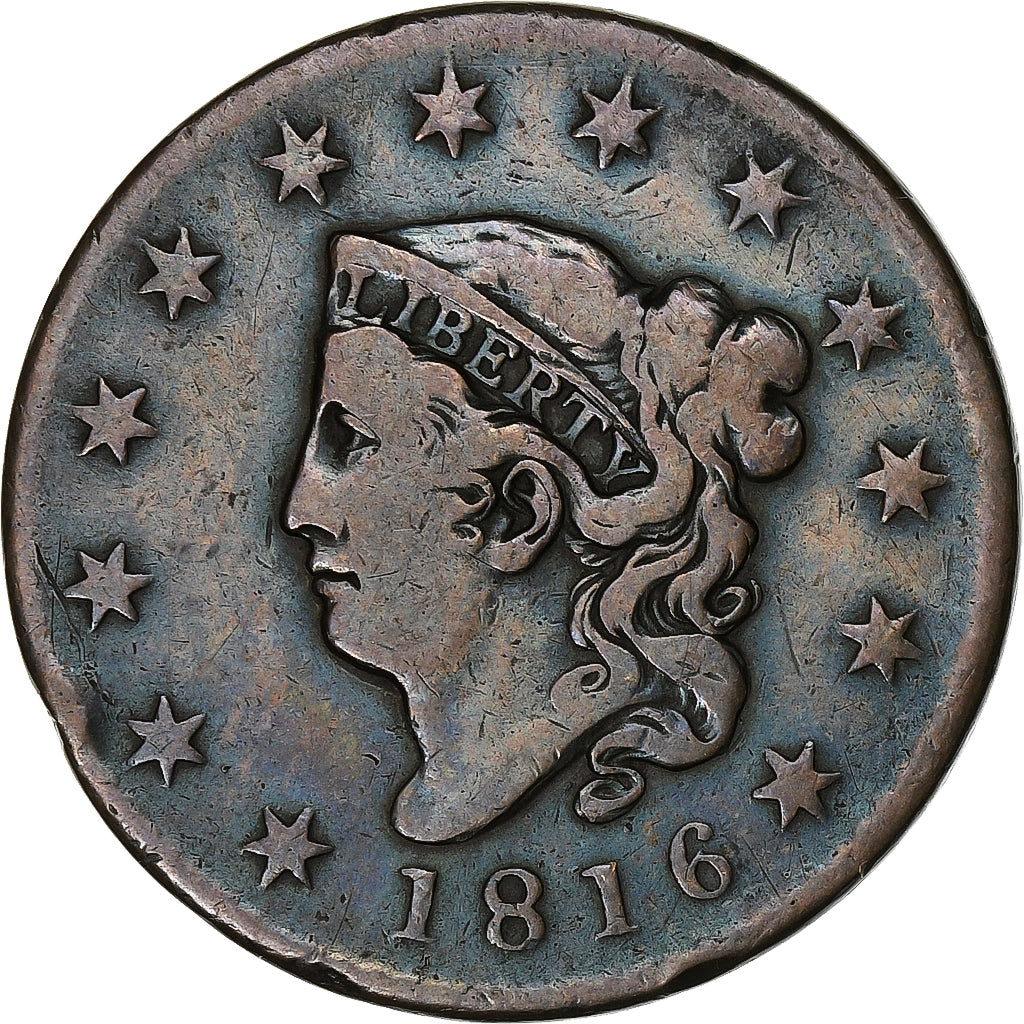 United States, 1 Cent, Coronet Head, 1816, Philadelphia, Copper, VF(30-35)