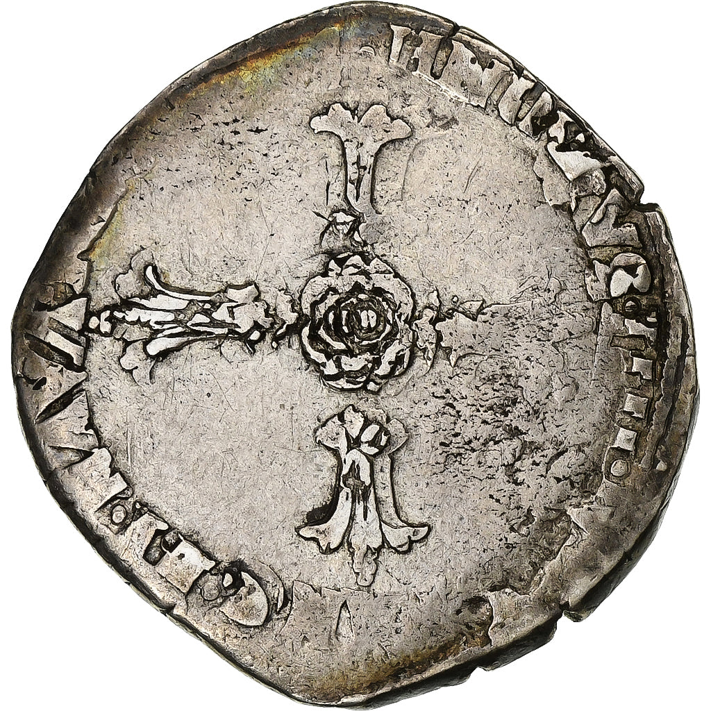 France, Henri IV, 1/4 Ecu, 1604, Montpellier, 3rd type, Silver, VF(30-35)