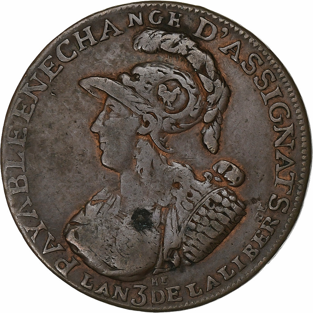 France, 6 blancs de Montagny, 1791 / AN 3, Copper, VF(20-25)