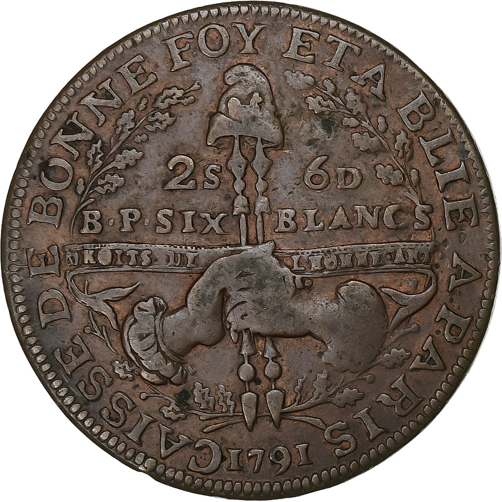 France, 6 blancs de Montagny, 1791 / AN 3, Copper, VF(20-25)