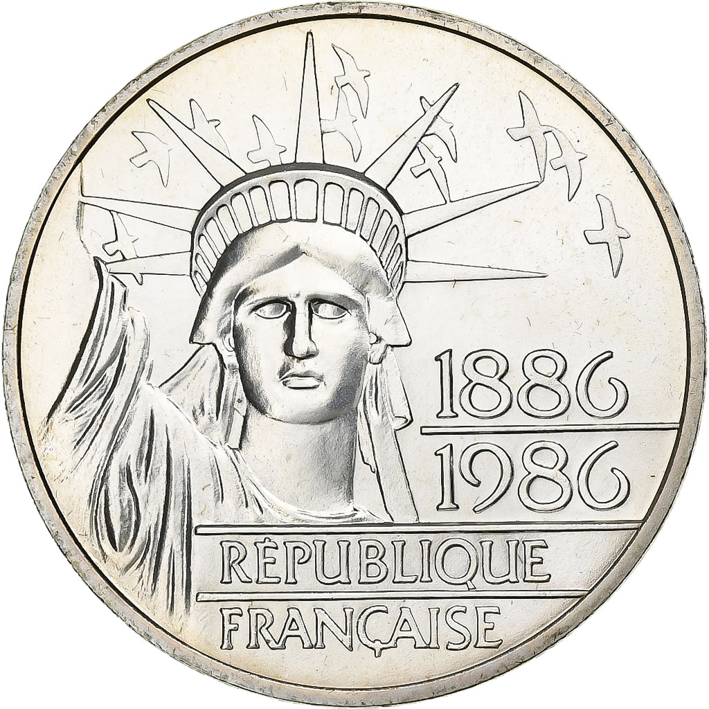 França, 100 Francs, Statue de la Liberté, 1986, MDP, Prata, MS(65-70)