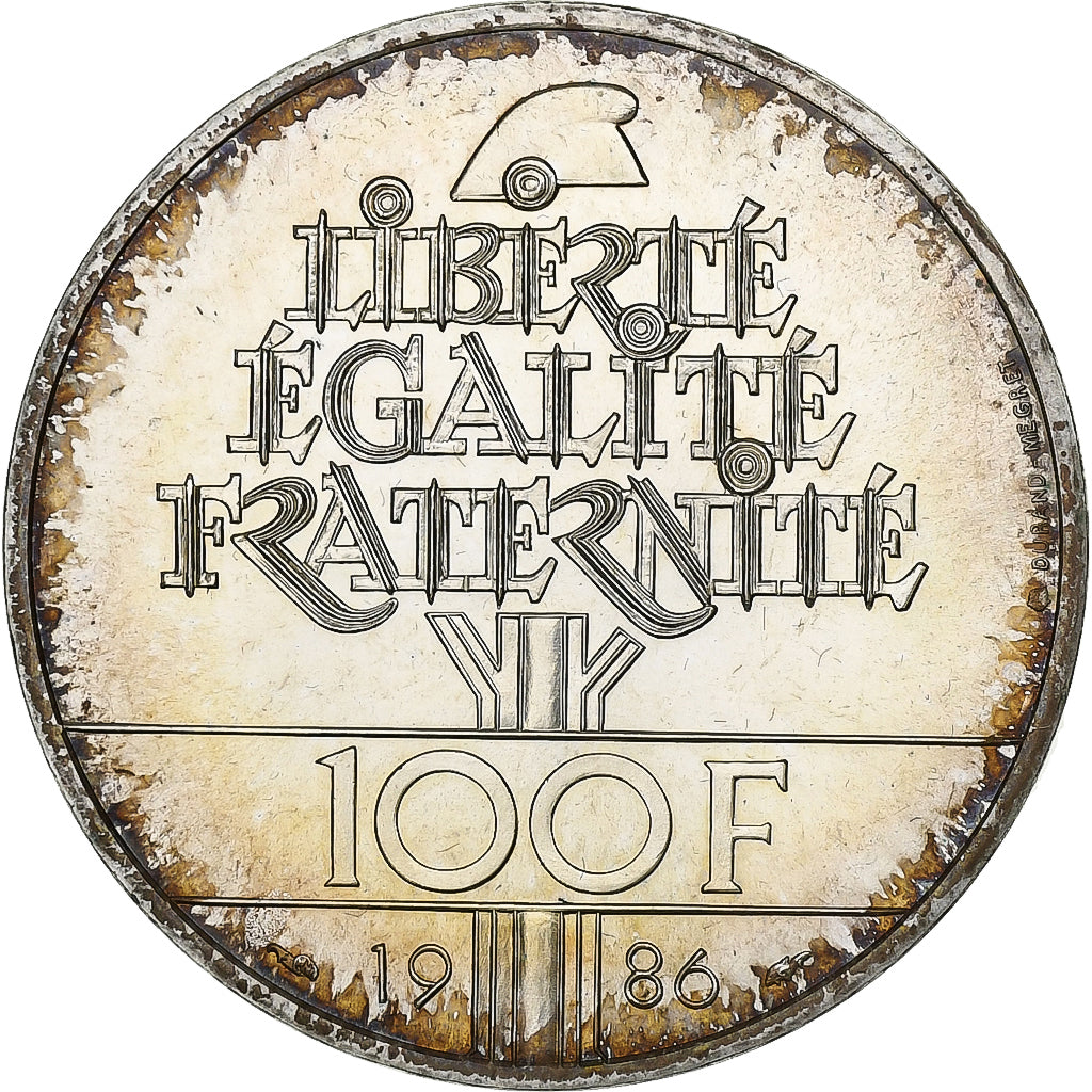 França, 100 Francs, Statue de la Liberté, 1986, MDP, Prata, MS(65-70)