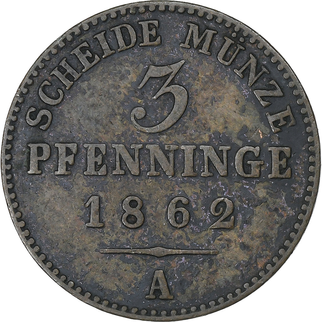 Kingdom of Prussia, Wilhelm I, 3 Pfennig, 1862, Berlin, Cobre, BC+, KM:482
