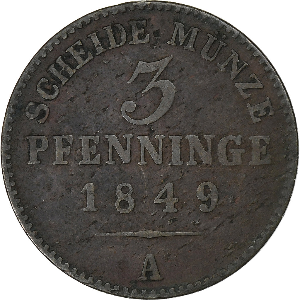 Kingdom of Prussia, Friedrich Wilhelm IV, 3 Pfennig, 1849, Berlin, Cobre, BC+