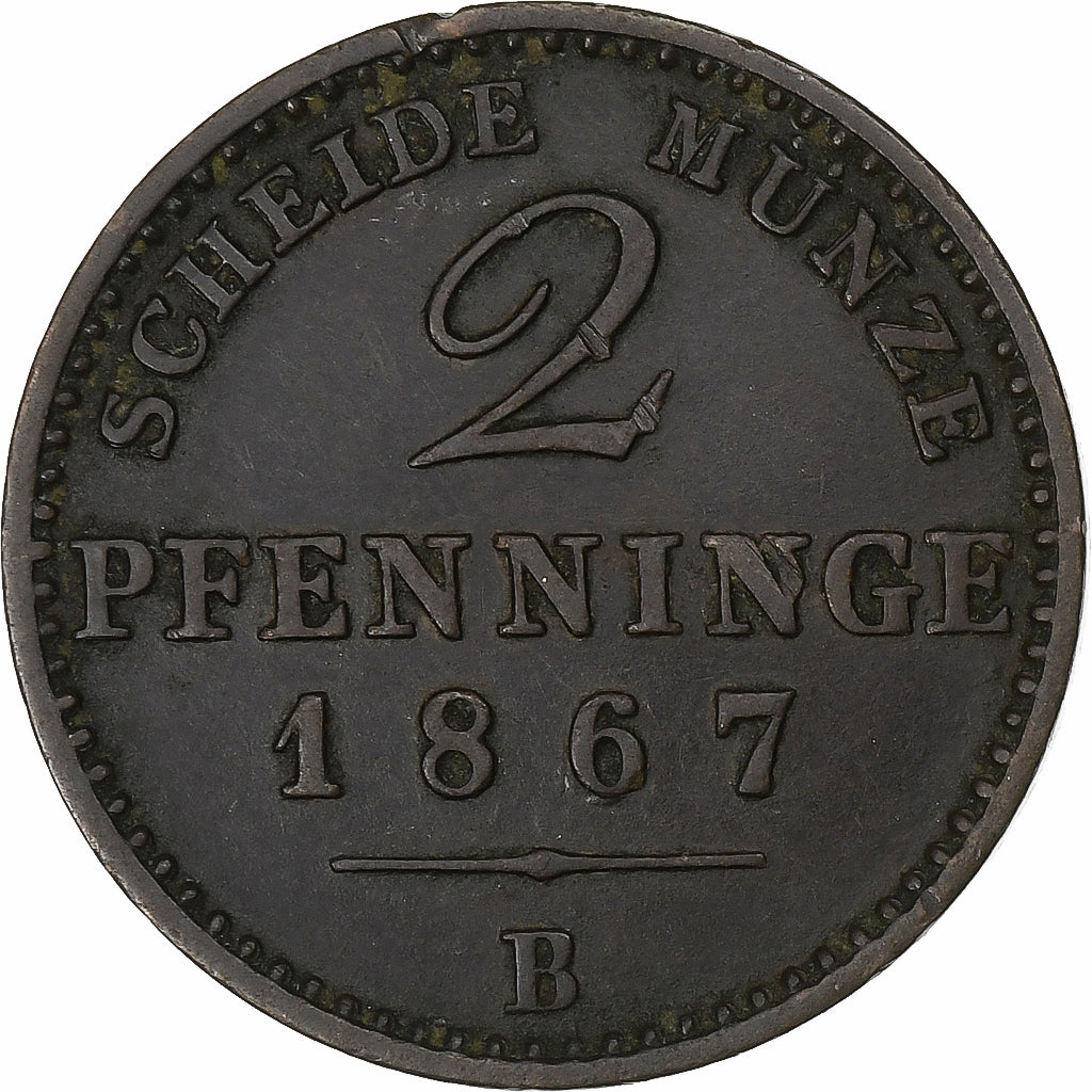Kingdom of Prussia, Wilhelm I, 2 Pfennig, 1867, Hannover, Koper, ZF+