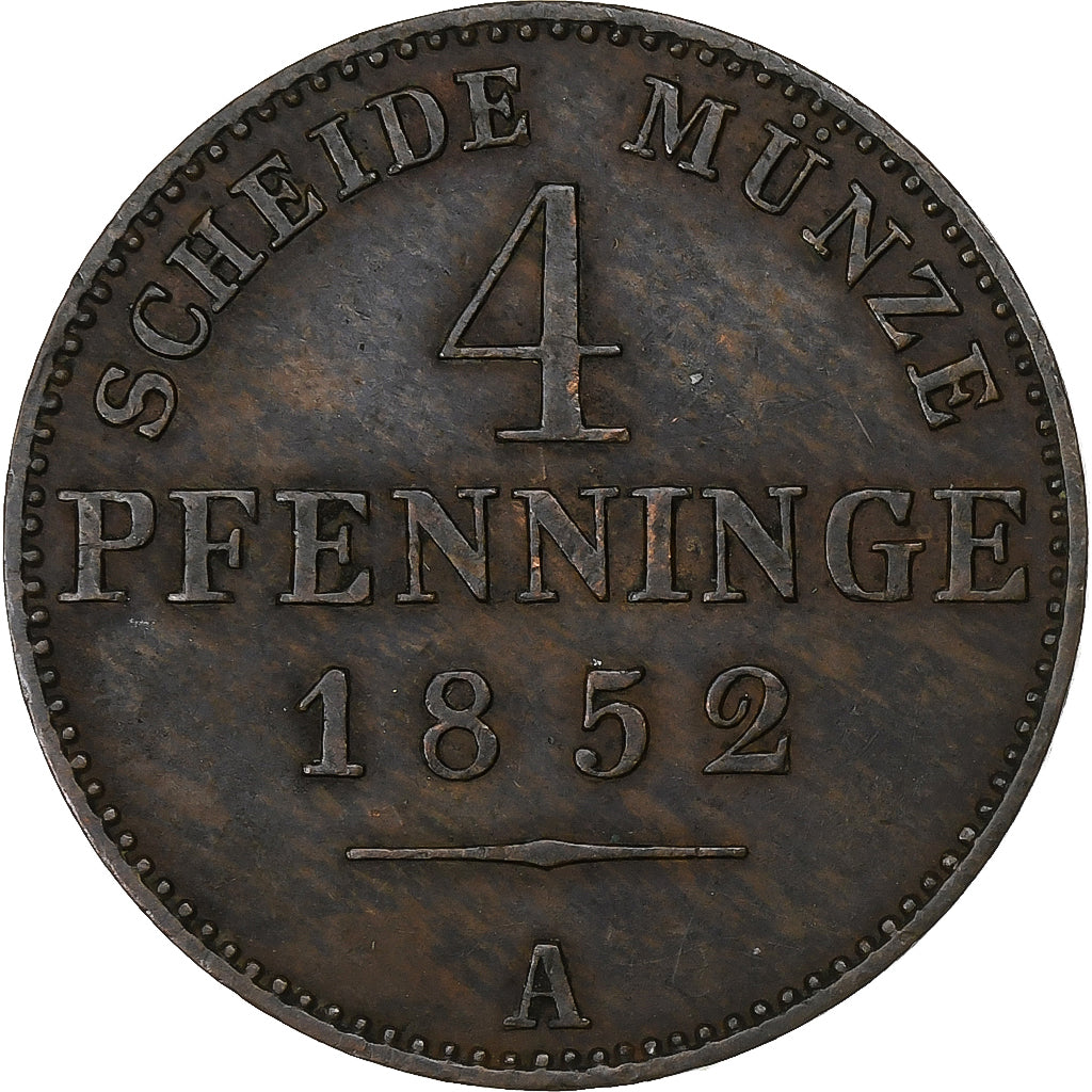 Kingdom of Prussia, Friedrich Wilhelm IV, 4 Pfennig, 1852, Berlin, Copper