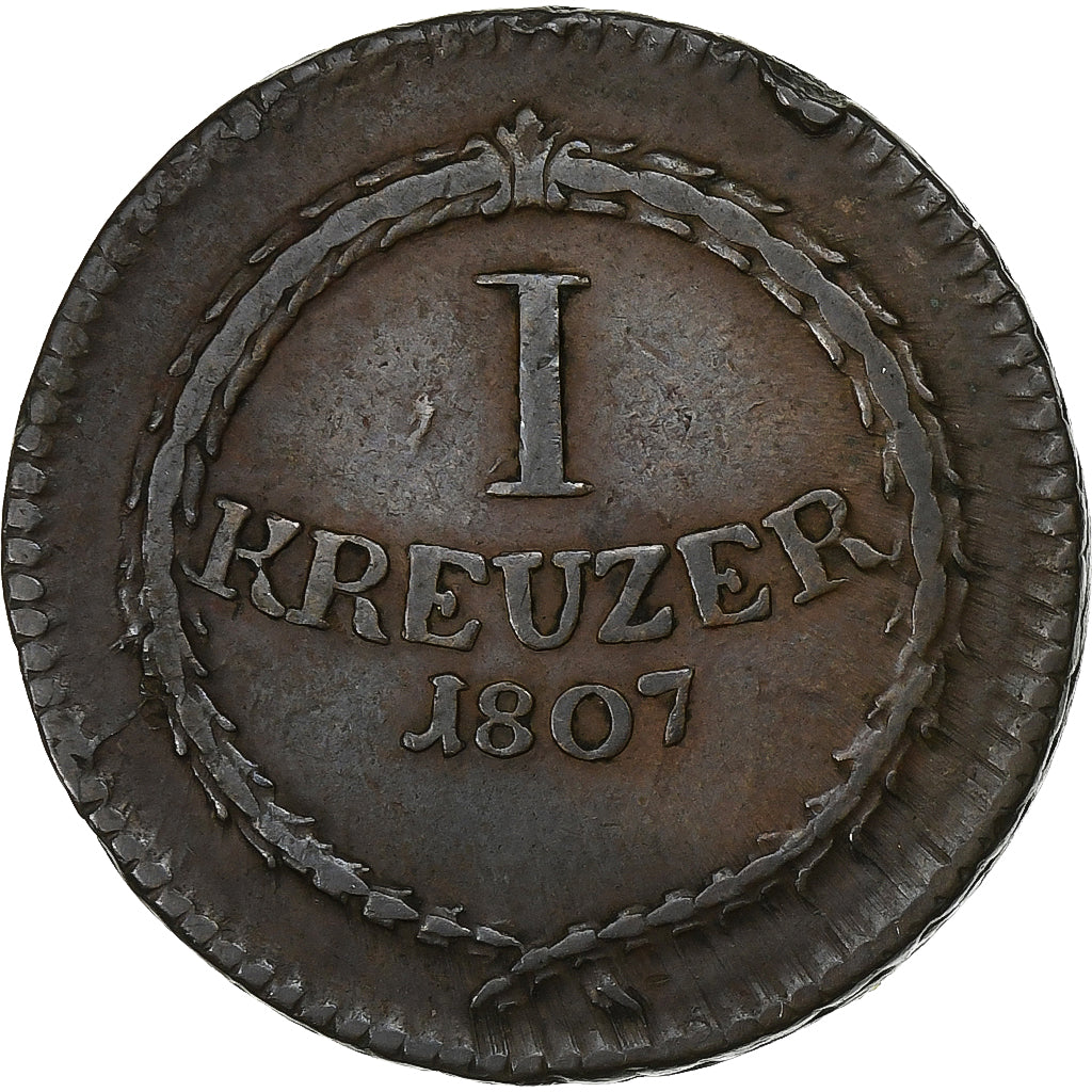 Grand Duchy of Baden, Karl Friedrich, Kreuzer, 1807, Mannheim, Kupfer, S+