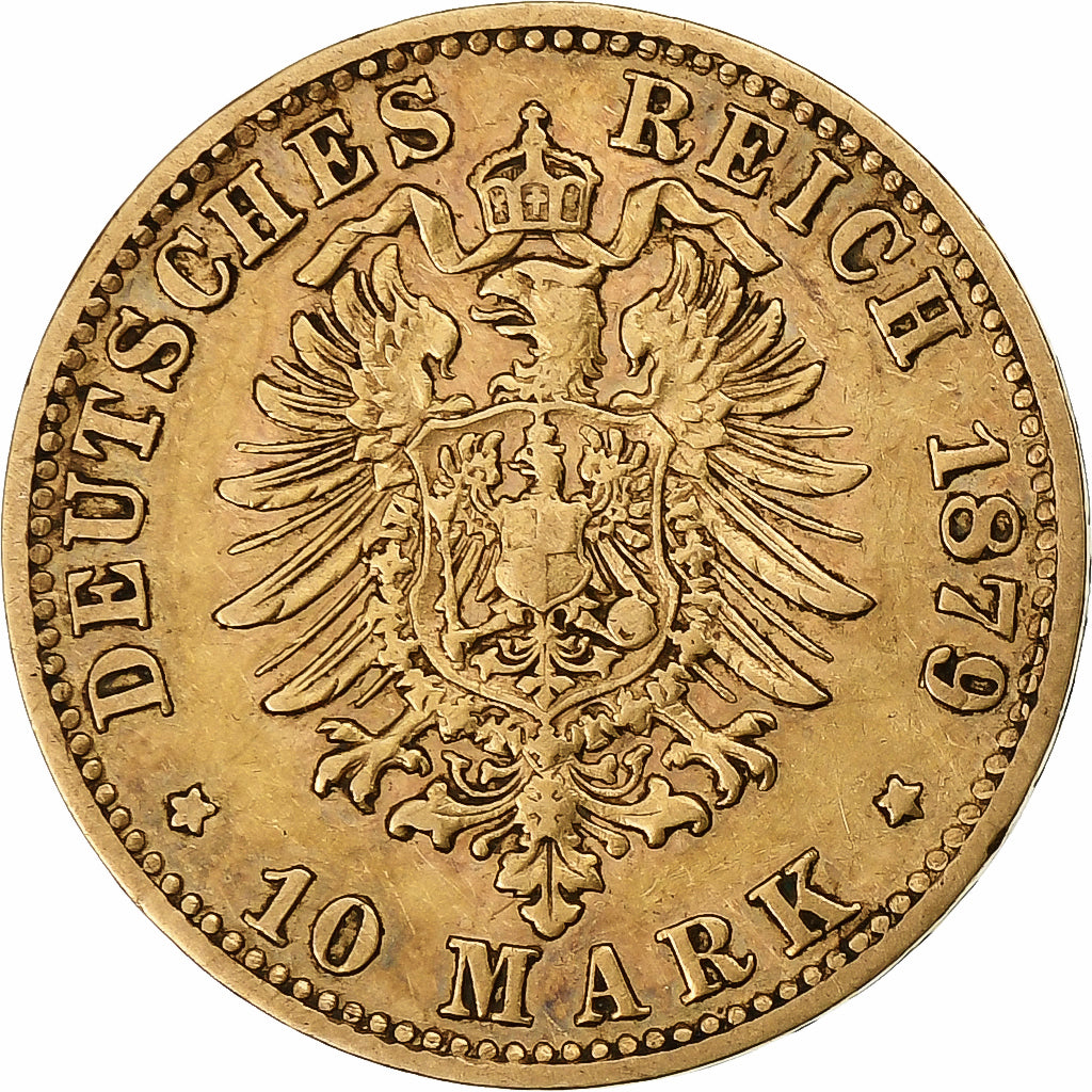 Kingdom of Bavaria, Ludwig II, 10 Mark, 1879, Munich, Złoto, EF(40-45), KM:898