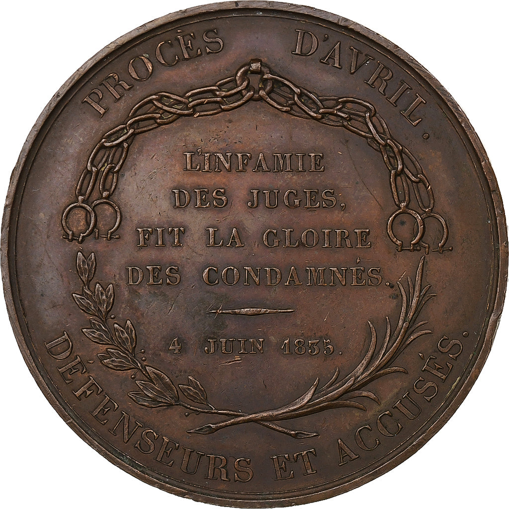 Francia, medalla, P-F. Audry de Puyravault, Procès, 1835, Bronce, Rogat, EBC+