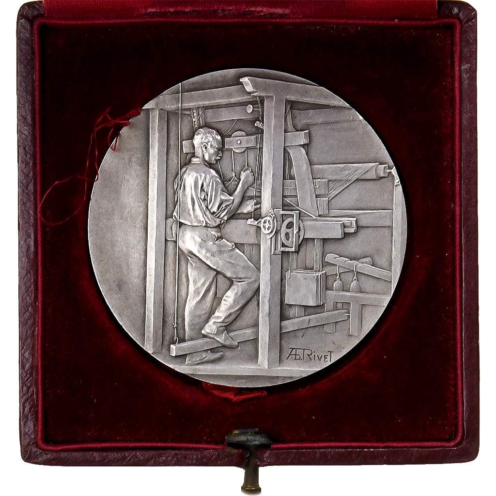 França, medalha, Union Syndicale des Tissus et habillement, 1927, Prata, Rivet