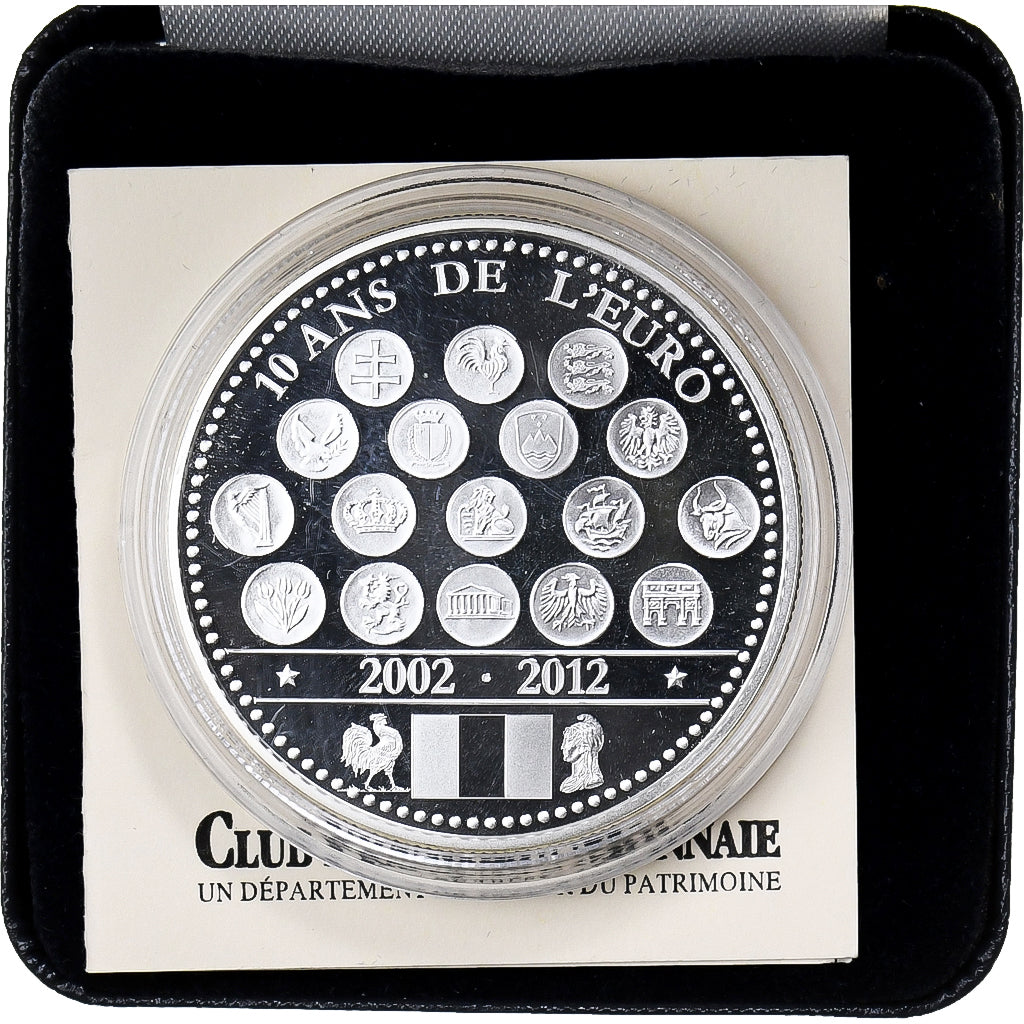 France, Medal, 10 ans de l'Euro, 2012, Silver, Proof, MS(65-70)