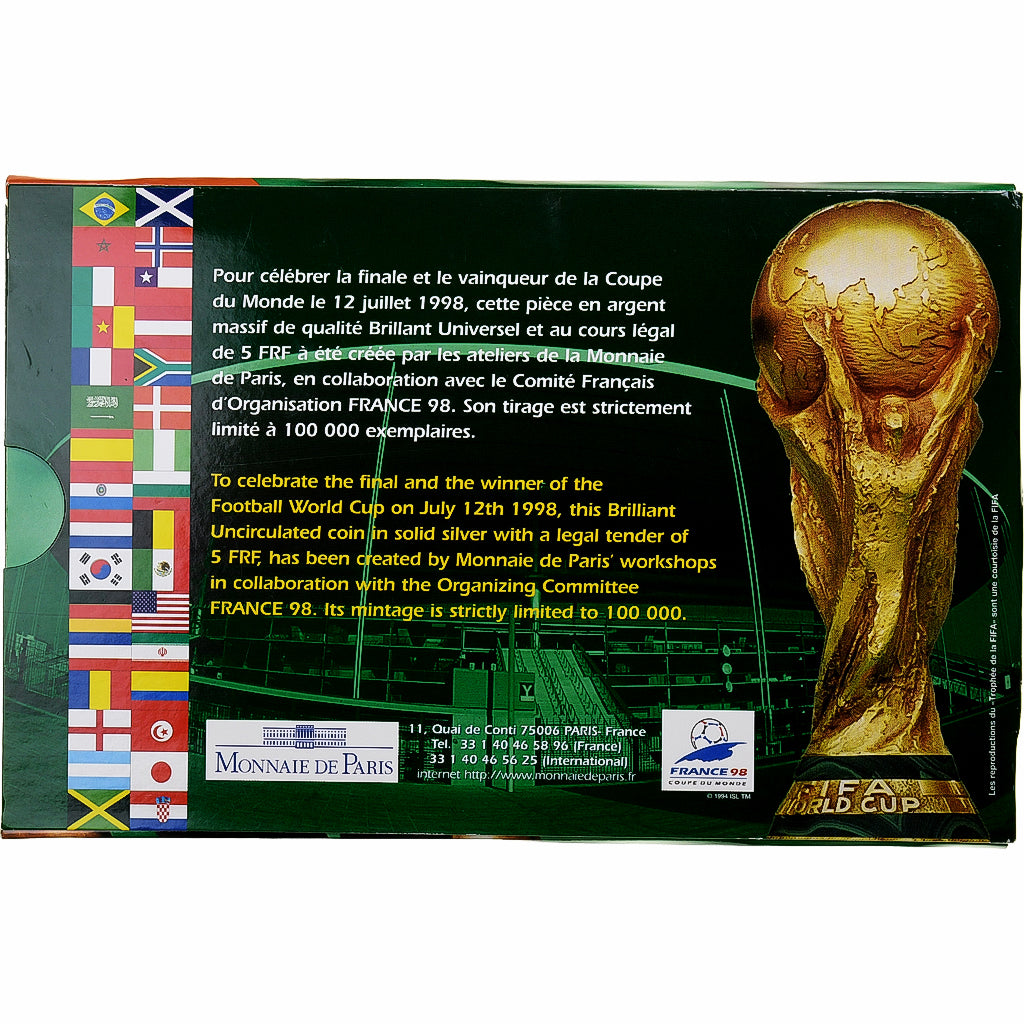 France, 5 Francs, Finale de la Coupe du Monde 1998, 1998, MDP, Silver, MS(65-70)