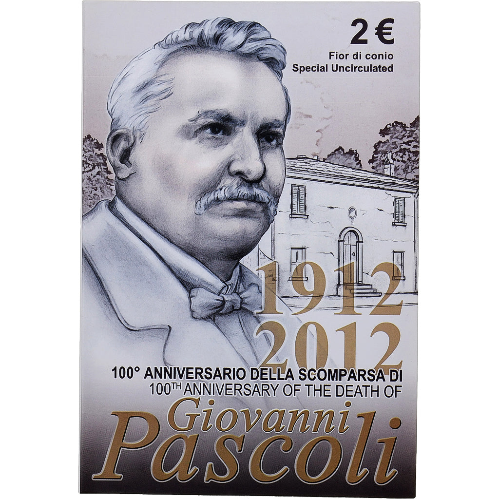 Italy, 2 Euro, Giovanni Pascoli, Coin Card. BU, 2012, Rome, Bi-Metallic