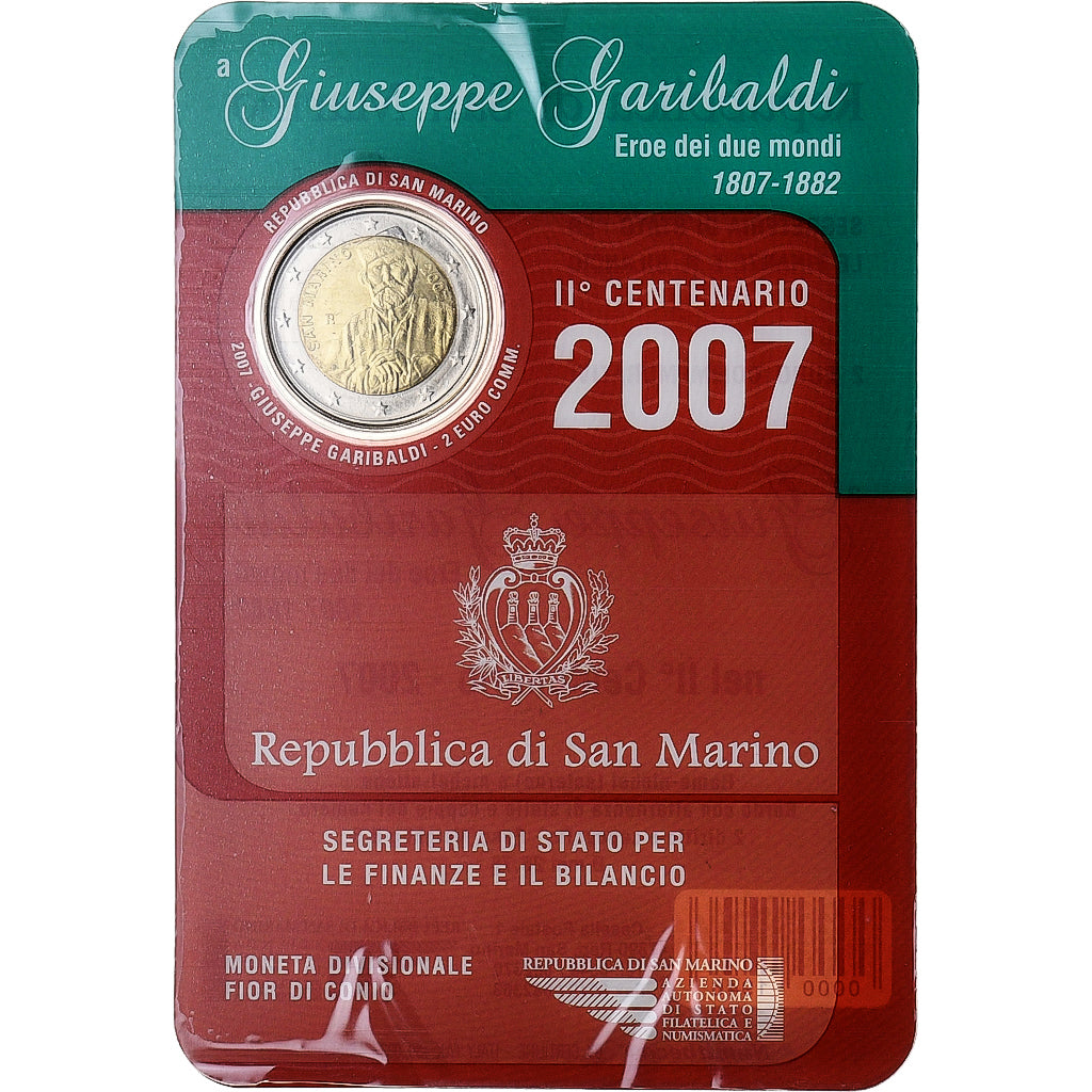 Saint Marin , 2 Euro, Giuseppe Garibaldi, Coin card, 2007, Rome, Bimétallique