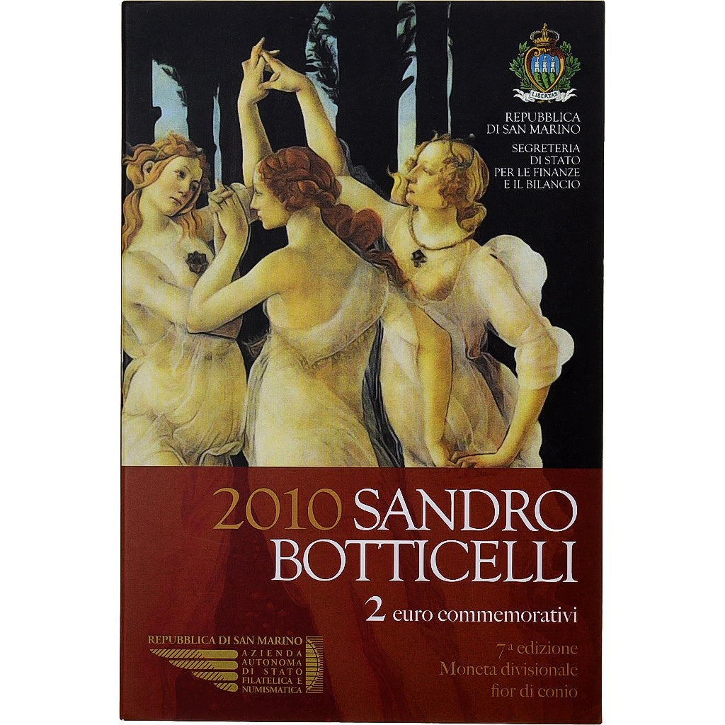 San Marino, 2 Euro, Sandro Botticelli, Coin card, 2010, Rome, Bi-Metallic, FDC