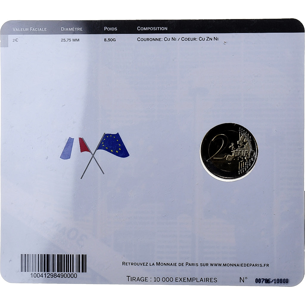 Francia, 2 Euro, 30 Years of European Union Flag, Coin card, 2015, MDP