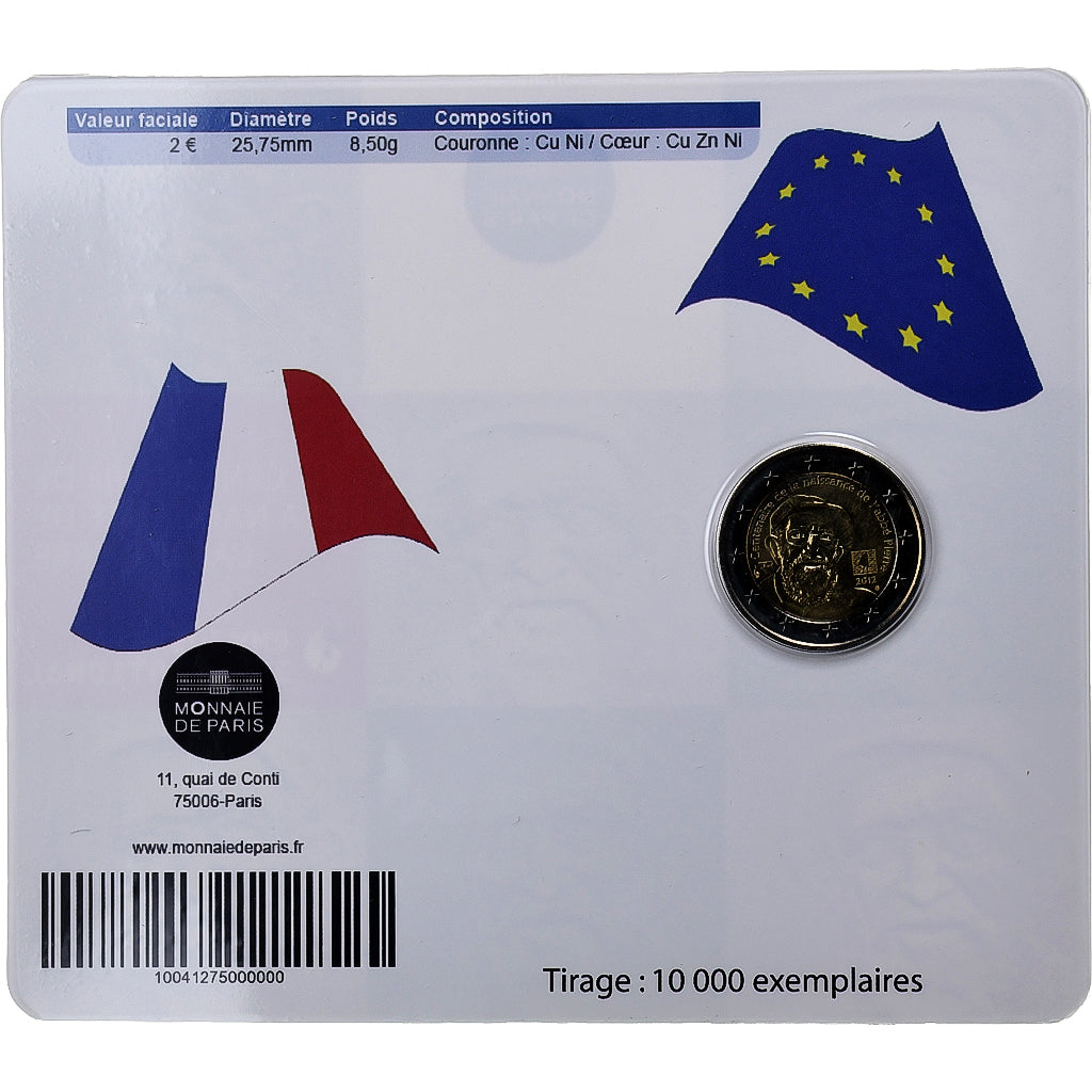 Francia, 2 Euro, Birth of Abbé Pierre, Coin card, 2012, MDP, Bi-metallico, FDC