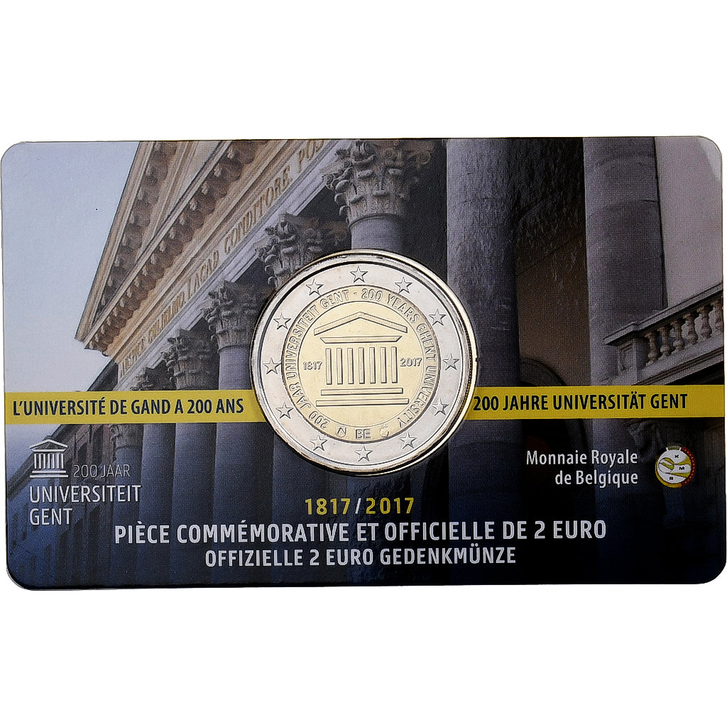 Belgium, 2 Euro, 200 ans de l'Université de Gand, Coin card, 2017, Brussels
