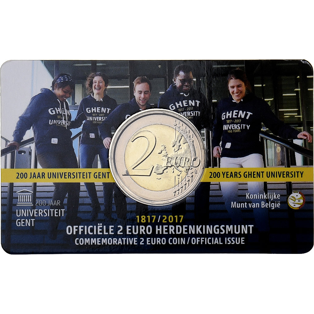 Belgium, 2 Euro, 200 ans de l'Université de Gand, Coin card, 2017, Brussels