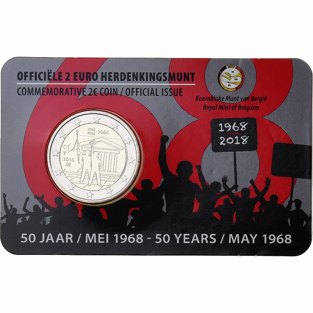 Belgium, 2 Euro, 50 Ans / Mai 1968, Coin card, 2018, Brussels, Bi-Metallic