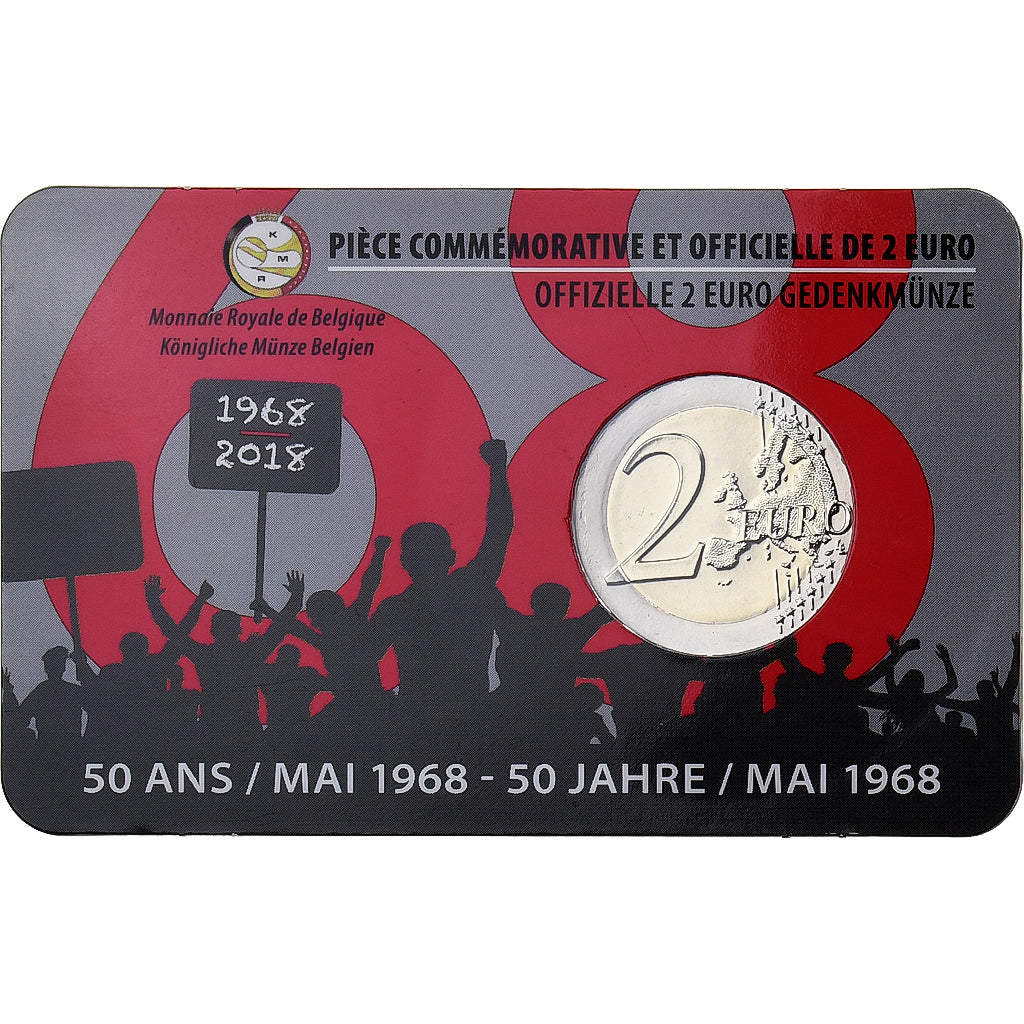 Belgium, 2 Euro, 50 Ans / Mai 1968, Coin card, 2018, Brussels, Bi-Metallic