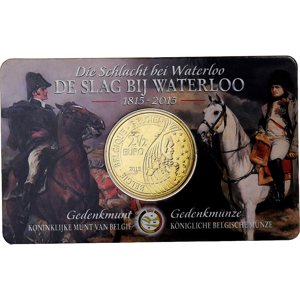 Belgium, 2-1/2 Euro, Bataille de Waterloo, Coin card, 2015, Brussels, Brass
