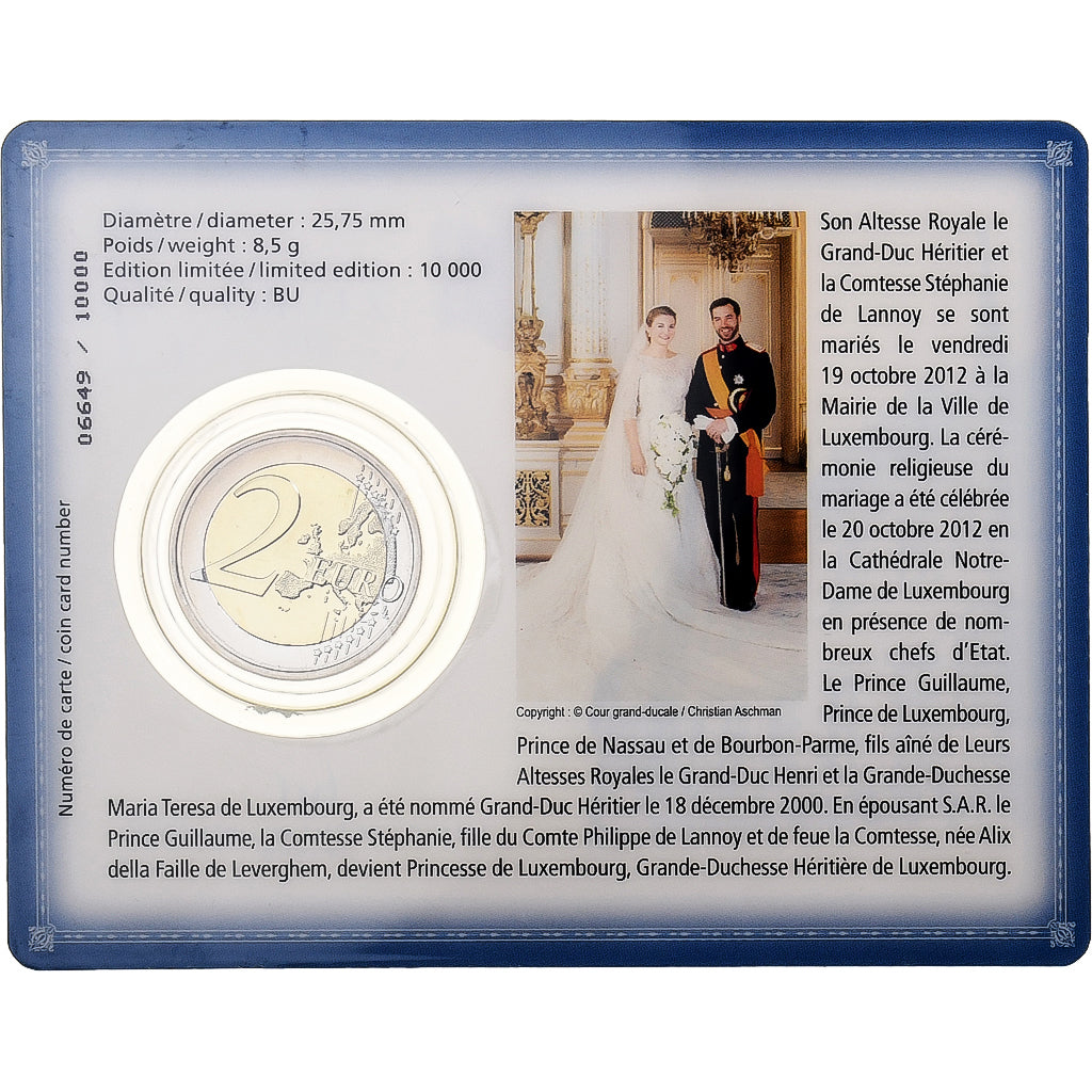 Luxemburg, 2 Euro, mariage princier, BU, 2012, Utrecht, Bi-Metallic, STGL