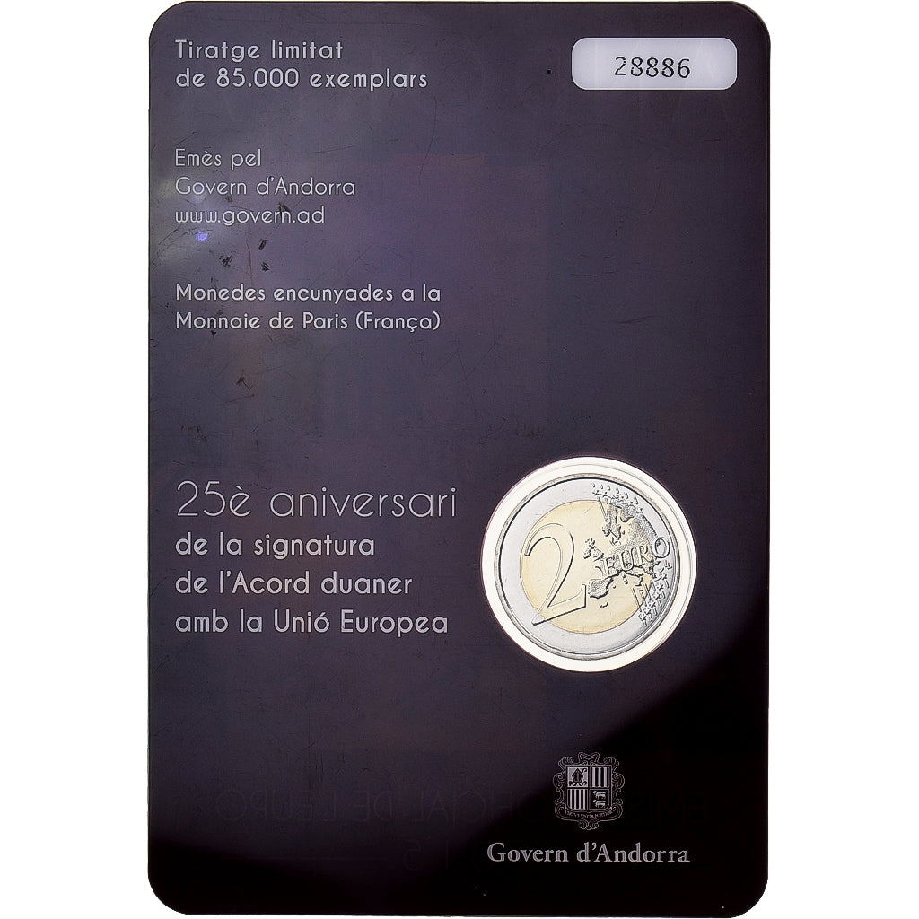 Andorra, 2 Euro, Customs Agreement, BU, 2015, Bi-Metallic, MS(65-70)
