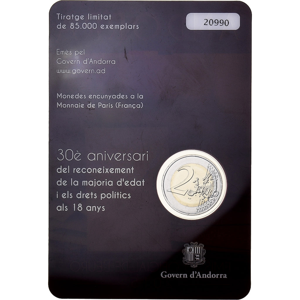 Andorre, 2 Euro, Political Rights, Coin Card. BU, 2015, Bimétallique, FDC