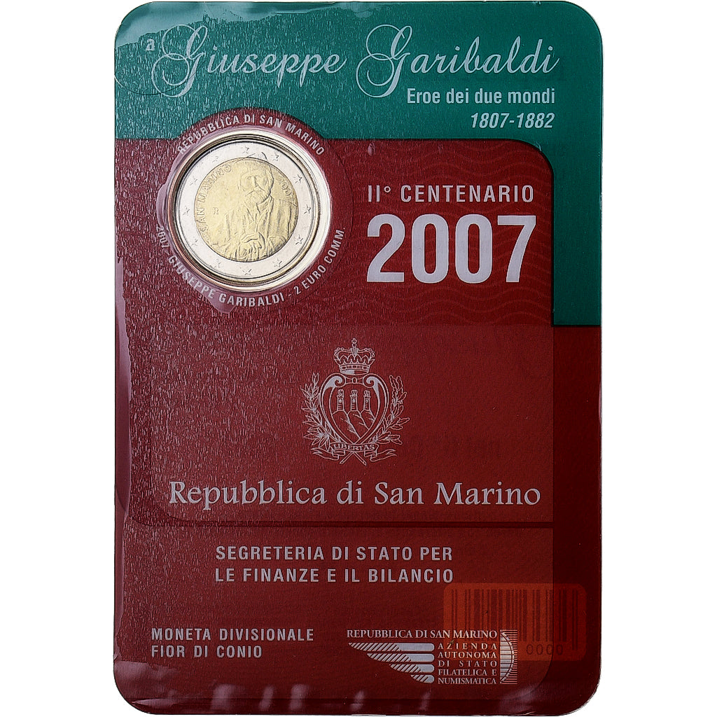 San Marino, 2 Euro, Giuseppe Garibaldi, FDC, 2007, Rome, Bi-metallico, FDC
