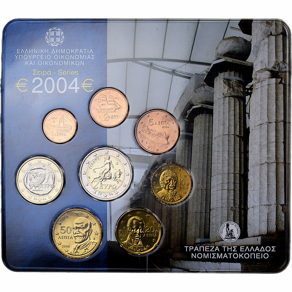 Grecia, Set 1 ct. - 2 Euro, Coin Card. BU, 2004, Athens, Sin información, FDC