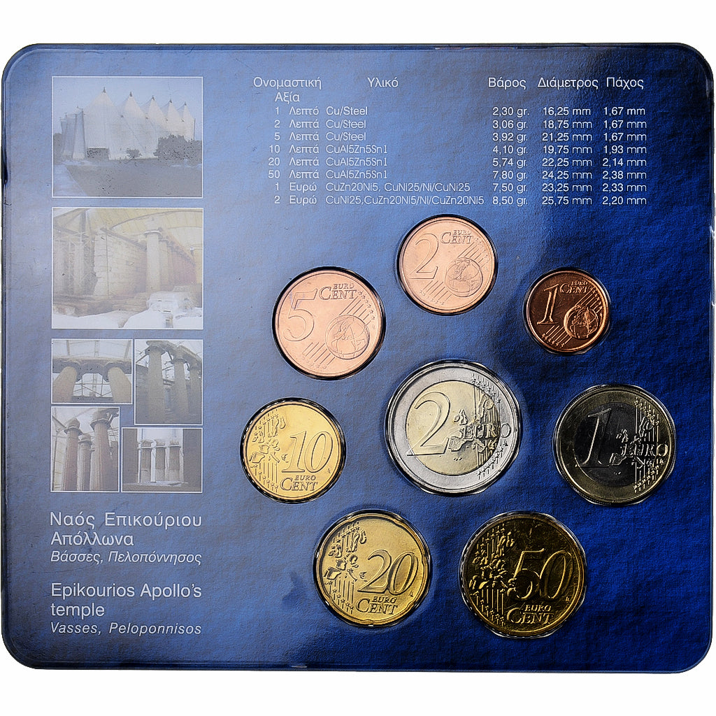 Grecia, Set 1 ct. - 2 Euro, Coin Card. BU, 2004, Athens, Sin información, FDC